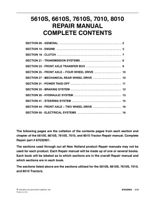 New Holland 7010 Tractor Service Repair Manual