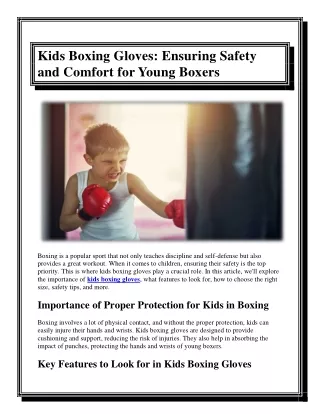 Kids Boxing Gloves Ensuring Safety and Comfort for Young Boxers