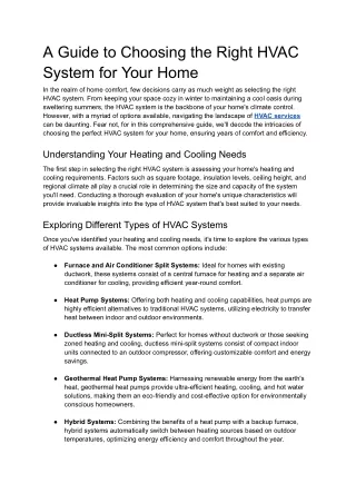 A Guide to Choosing the Right HVAC System for Your Home