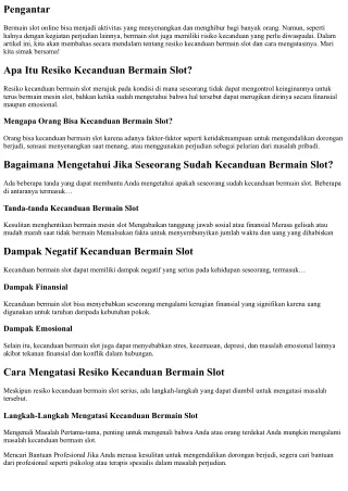 Resiko Kecanduan Bermain Slot dan Cara Mengatasinya