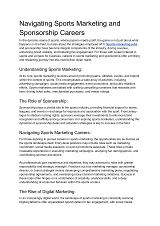 Navigating Sports Marketing and Sponsorship Careers