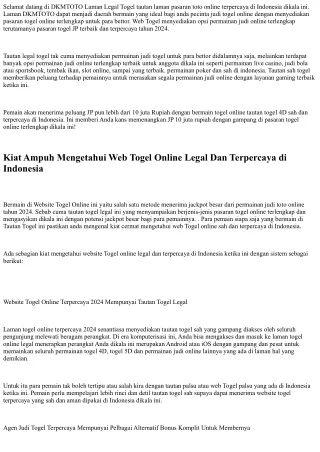 DKMTOTO Web Togel Terpercaya &amp; Toto Legal Gampang Menang Indonesia