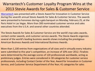 Warrantech’s Customer Loyalty Program Wins at the 2013 Stevi