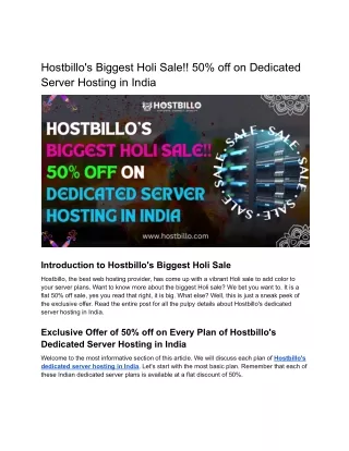 Hostbillo's Biggest Holi Sale!! 50% off on Dedicated Server Hosting in India