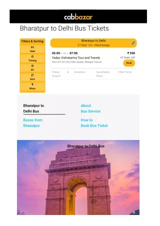 Bharatpur to Delhi Bus Price | Bharatpur to Delhi Bus Ticket