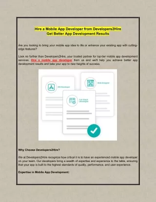 Hire a Mobile App Developer from Developers2Hire - Get Better App Development Results
