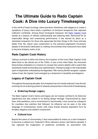 The Ultimate Guide to Rado Captain Cook A Dive into Luxury Timekeeping