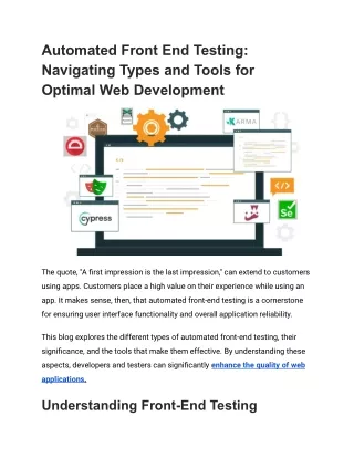 Automated Front End Testing_ Navigating Types and Tools for Optimal Web Development