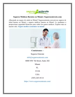 Seguros Médicos Baratos en Miami | Segurosenterate.com