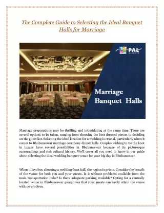 The Complete Guide to Selecting the Ideal Banquet Halls for Marriage