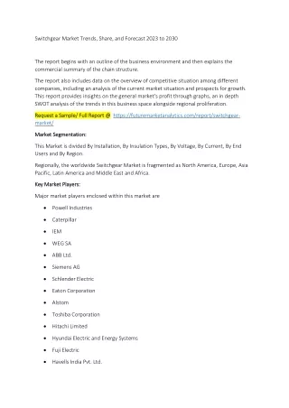 Switchgear Market Trends, Share, and Forecast 2023 to 2030