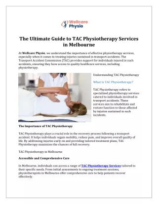 The Ultimate Guide to TAC Physiotherapy Services in Melbourne