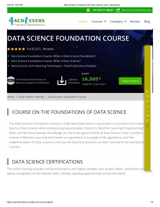 Learn the data science foundation course - 4achievers