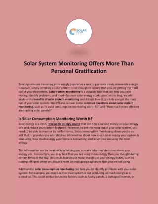 Solar System Monitoring Offers More Than Personal Gratification