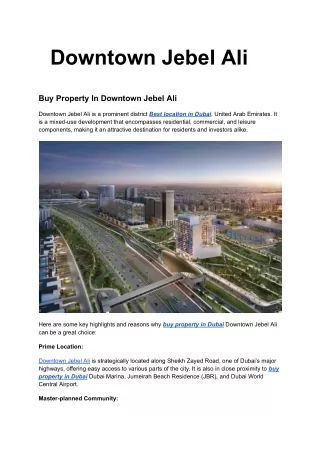 Downtown Jebel Ali- Best Location in Dubai