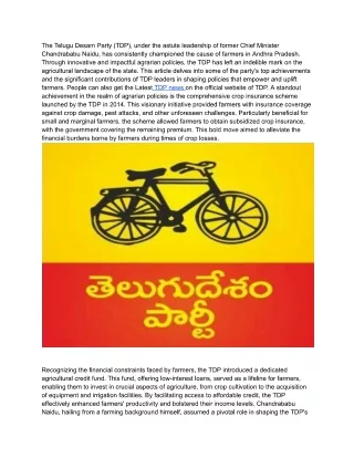 Nurturing Agriculture: TDP's Transformative Agrarian Policies for Farmer Prosper