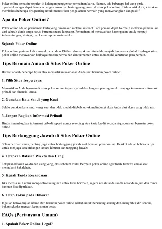 Tips Bermain Aman dan Bertanggung Jawab di Situs Poker Online