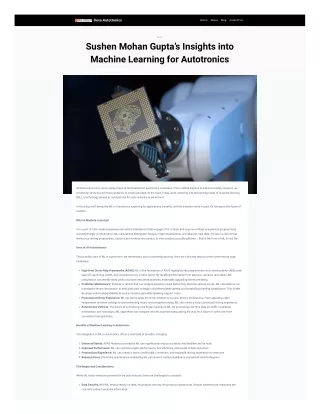 Sushen Mohan Gupta’s Insights into Machine Learning for Autotronics