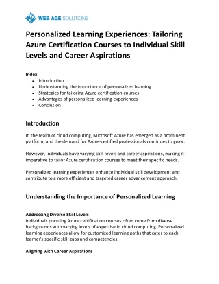 Personalized Learning Experiences Tailoring Azure Certification Courses to Individual Skill Levels and Career Aspiration