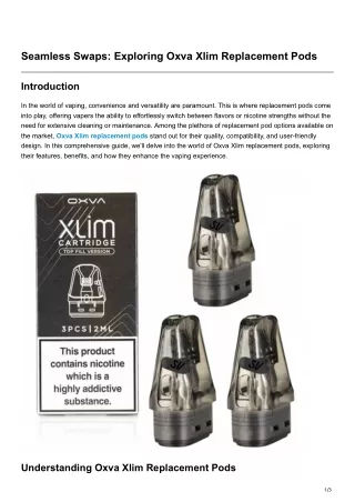 Seamless Swaps Exploring Oxva Xlim Replacement Pods