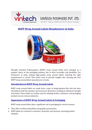 BOPP Wrap Around Labels Manufacturer in India