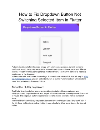 Guide to Fix Dropdown Button Not Switching Selected Item | Flutter