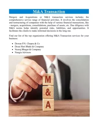 Best M&A Transaction Services