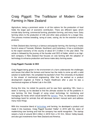 Craig Piggott The Trailblazer of Modern Cow Farming in New Zealand