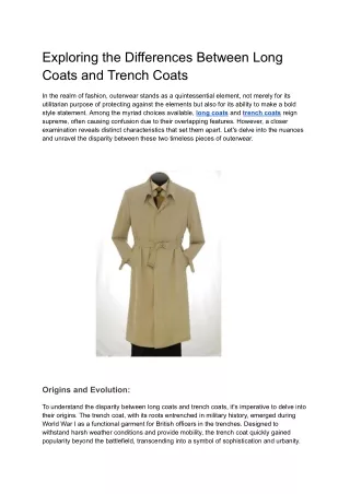 Exploring the Differences Between Long Coats and Trench Coats