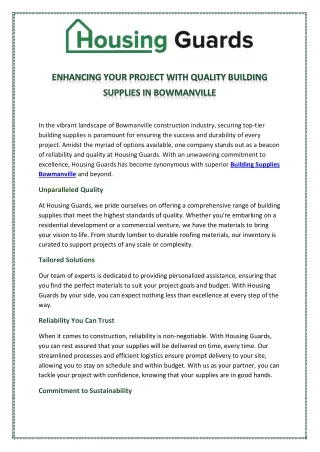ENHANCING YOUR PROJECT WITH QUALITY BUILDING SUPPLIES IN BOWMANVILLE