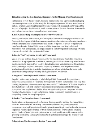 Exploring the Top Frontend Frameworks for Modern Web Development