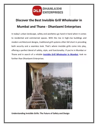 Discover the Best Invisible Grill Wholesaler in Mumbai and Thane - Dhanlaxmi Enterprises