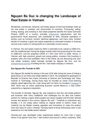 Nguyen Ba Duc is Changing the Landscape of Real Estate in Vietnam