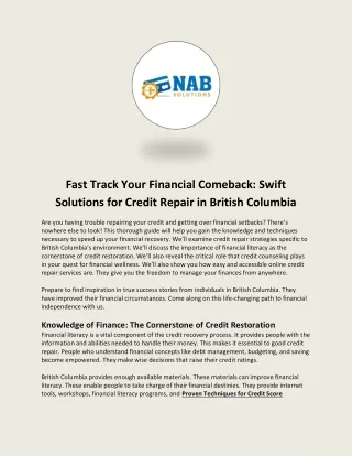 Fast Track Your Financial Comeback: Swift Solutions for Credit Repair in British