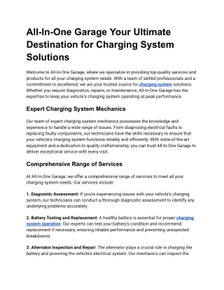 All-In-One Garage Your Ultimate Destination for Charging System Solutions