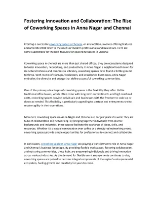 Fostering Innovation and Collaboration: The Rise of Coworking Spaces in Anna Nag