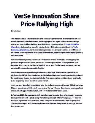 Verse Innovation Share Price Surges Aggressively