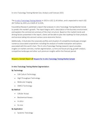 In-vitro Toxicology Testing Market Size, Analysis and Forecast 2031