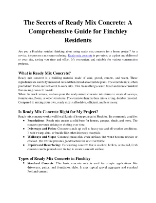 The Secrets of Ready Mix Concrete A Comprehensive Guide for Finchley Residents