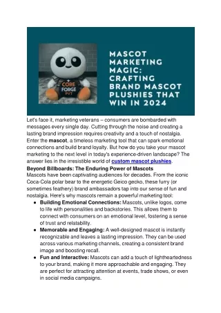 Mascot Marketing Magic_ Crafting Brand Mascot Plushies that Win in 2024