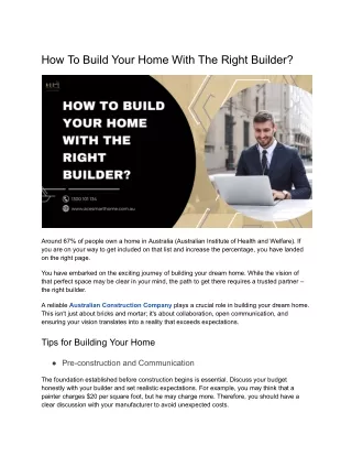 How To Build Your Home With The Right Builder?