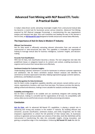 Advanced Text Mining with NLP Based ETL Tools For your Company