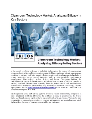 Cleanroom Technology Market: Analyzing Efficacy in Key Sectors