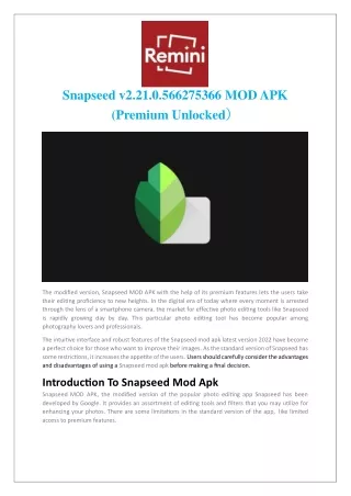 Snapseed v2.21.0.566275366 MOD APK (Premium Unlocked）