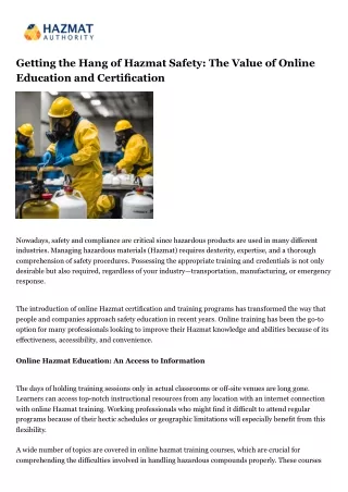 Getting the Hang of Hazmat Safety The Value of Online Education and Certification