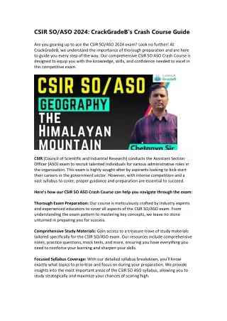 CSIR SOASO 2024 CrackGradeB's Crash Course Guide