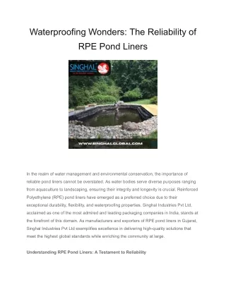 Waterproofing Wonders_ The Reliability of RPE Pond Liners