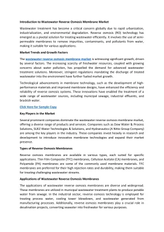 Wastewater Reverse Osmosis Membrane Market