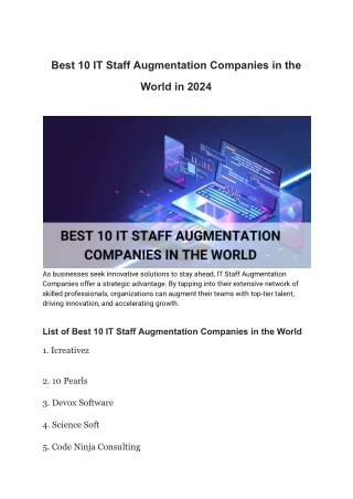 Best 10 IT Staff Augmentation Companies in the World in 2024