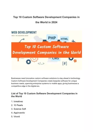 Top 10 Custom Software Development Companies in the World in 2024